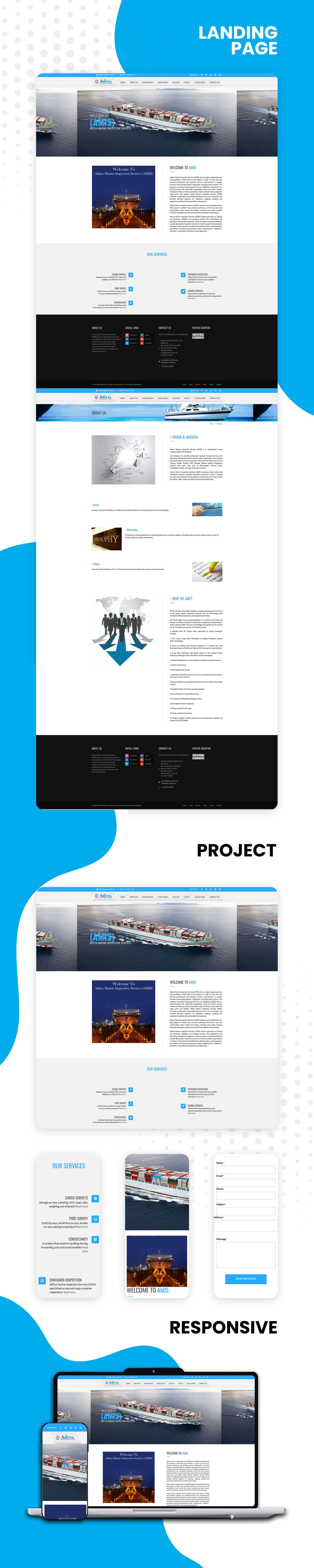 Aditya Marine Inspection Services responsive website mockups