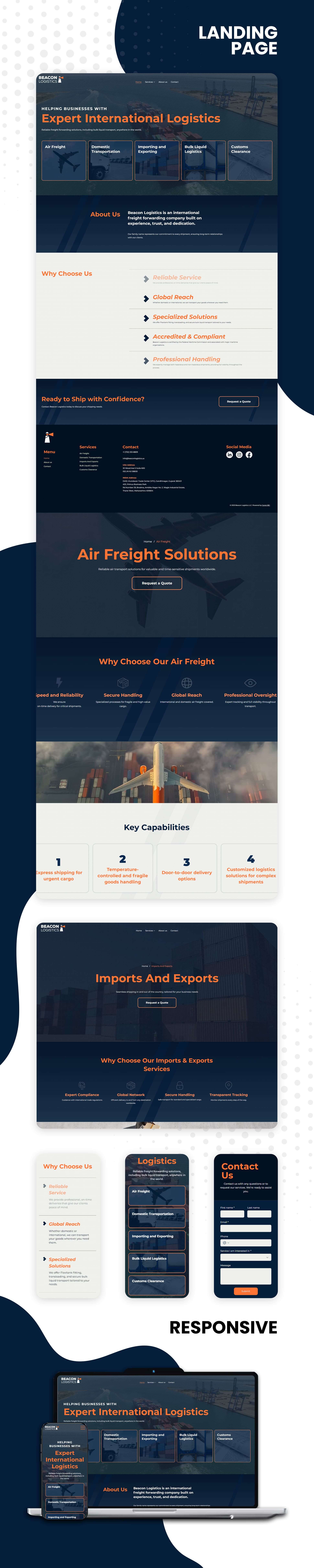 Responsive interface previews for Beacon Logistics website