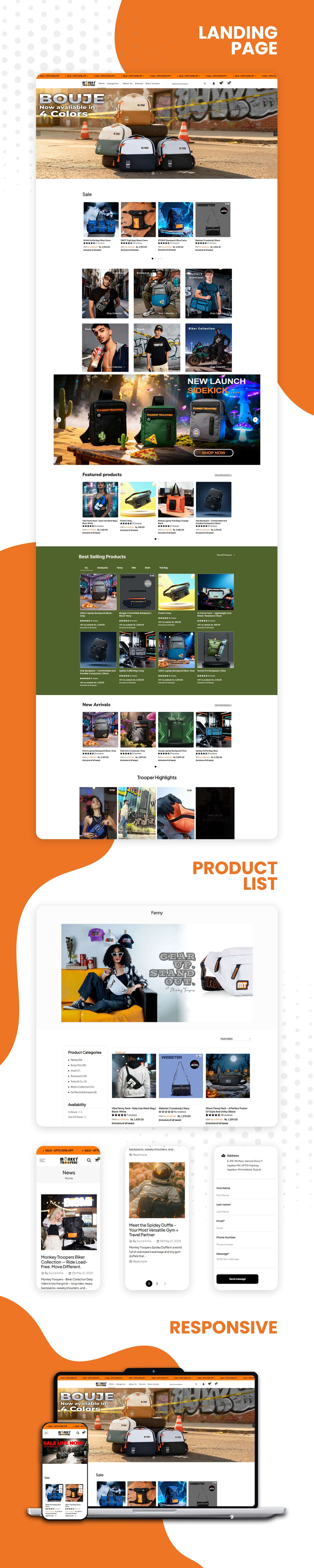 Monkey Troopers website mockups across multiple devices
